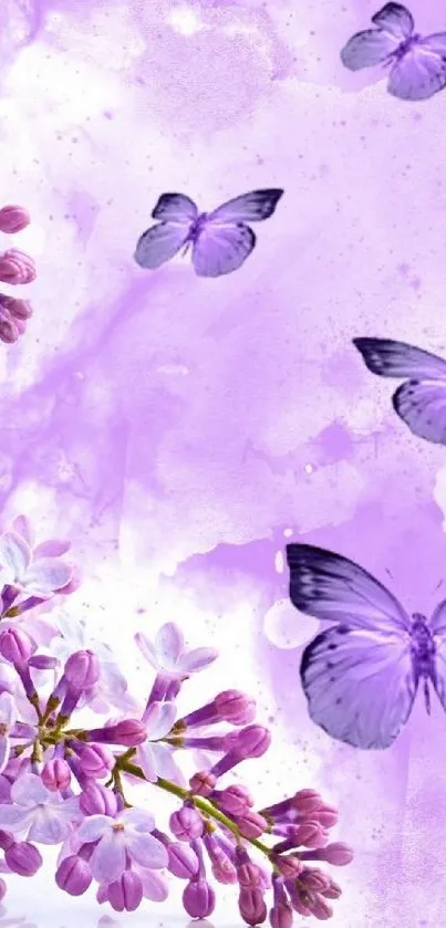 Lavender butterflies and flowers on a violet background.