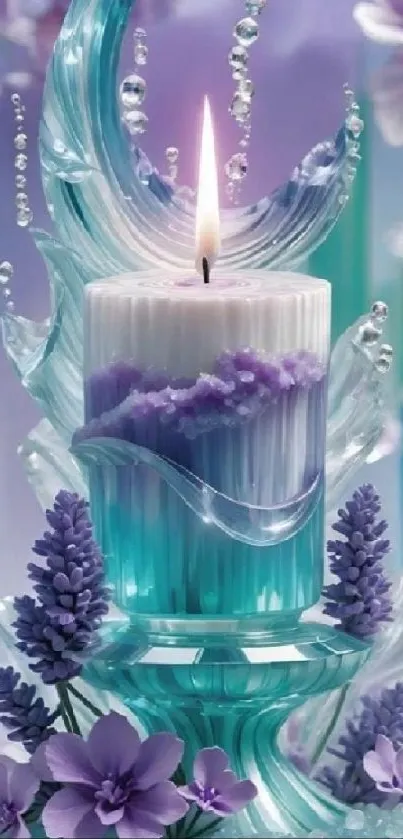 Ethereal lavender candle and flowers design for mobile wallpaper.