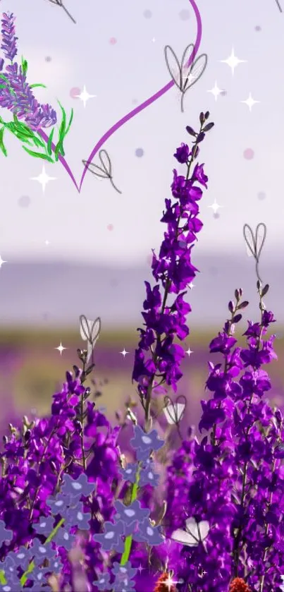 Lavender fields with heart accents and stars.