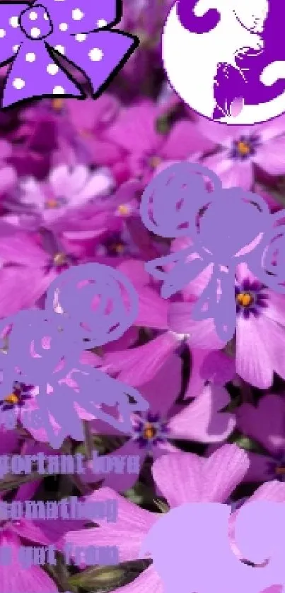 Purple floral fantasy wallpaper with dreamy elements.