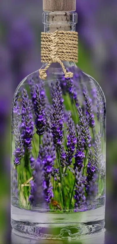 Lavender encased in a glass bottle with green and purple hues.