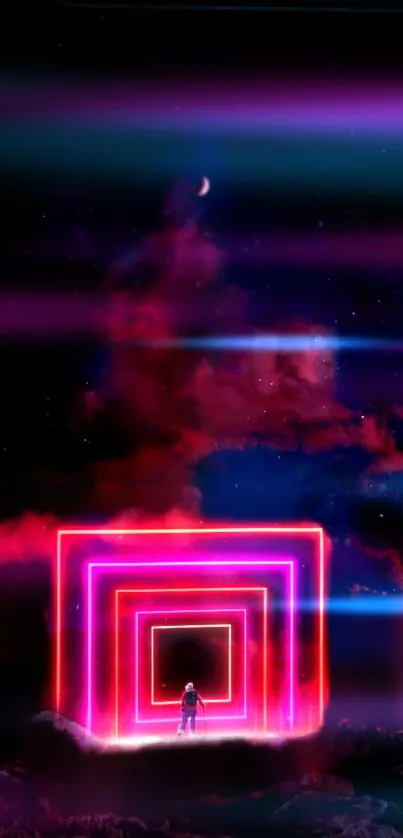 Lavender neon dreamscape with cosmic elements and futuristic portal.