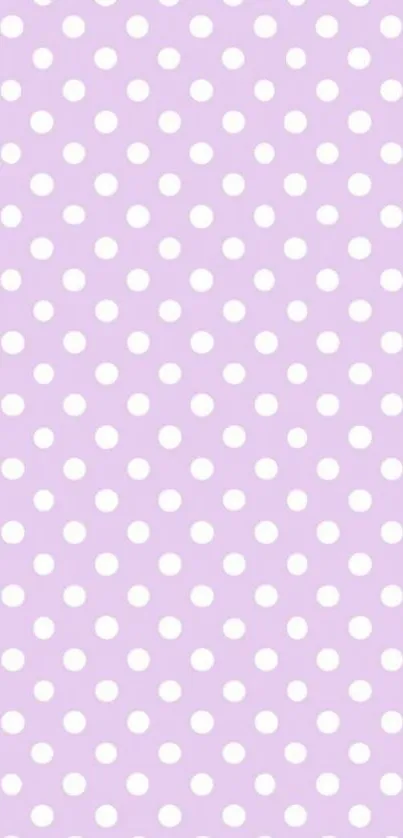 Lavender wallpaper with white polka dots pattern.