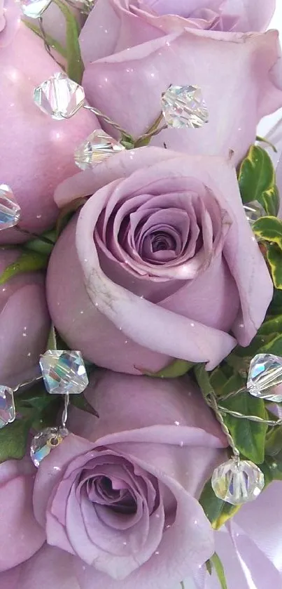 Mobile wallpaper of lavender roses with crystal accents.