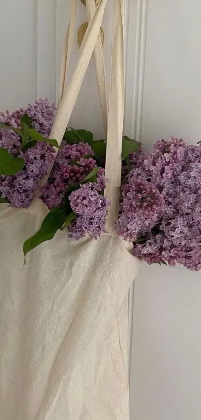 Lavender flowers in a tote bag mobile wallpaper.