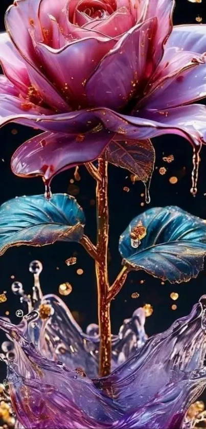Luxurious floral art wallpaper with vibrant rose.
