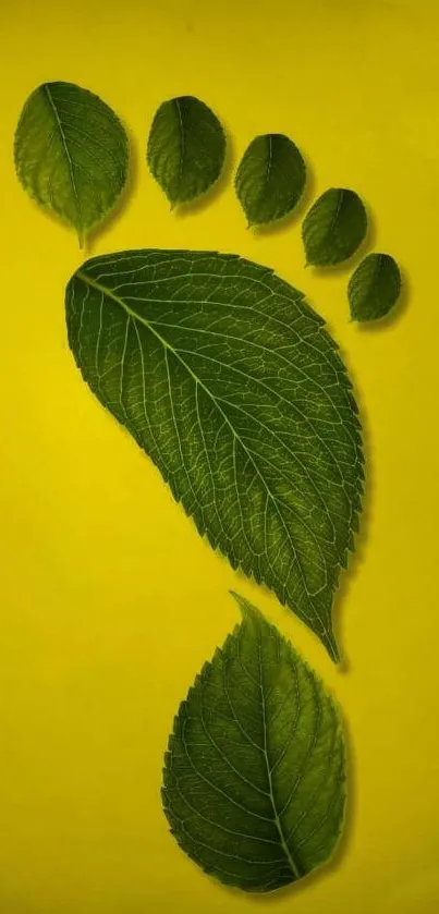 Creative leaf footprint design on a yellow background.