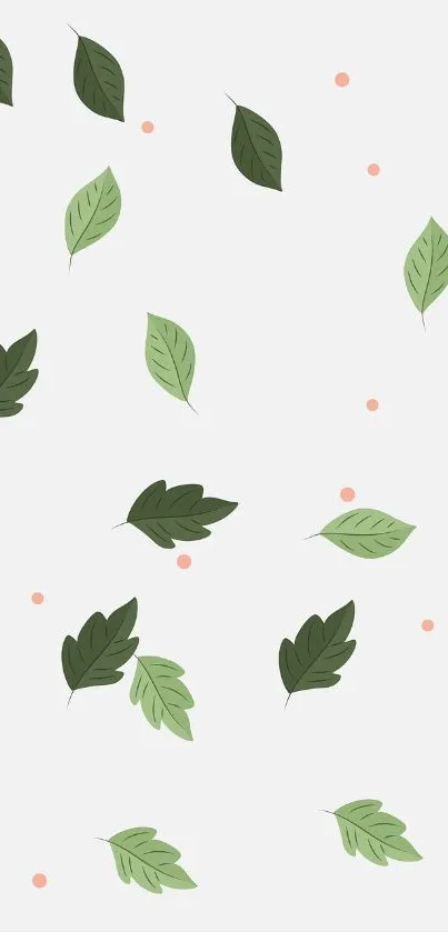 Mobile wallpaper with green leaf pattern on a light gray background.