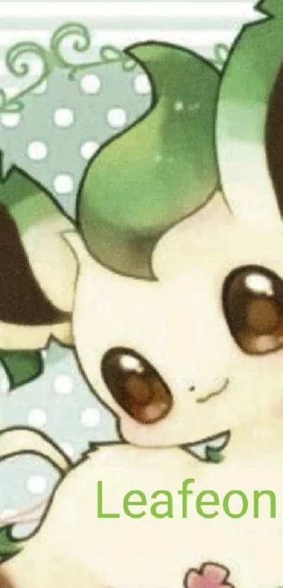 Charming Leafeon mobile wallpaper with green accents.