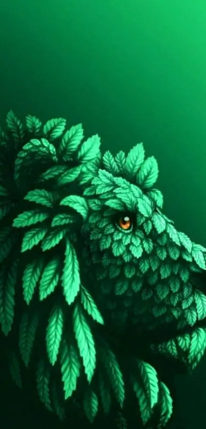 Artistic leafy lion with emerald green hues.