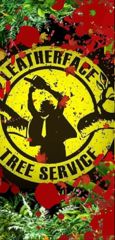 Leatherface Tree Service logo wallpaper with bold, vibrant colors.