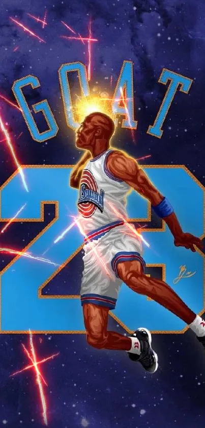 Legendary basketball player art with vibrant colors.