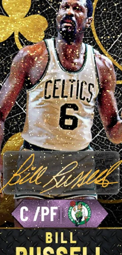 Celtics player in vintage design on wallpaper.