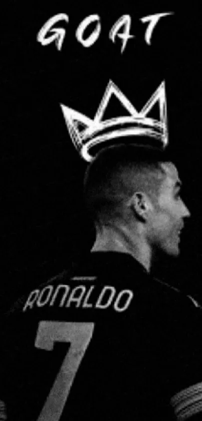 Football legend silhouette with crown in black.