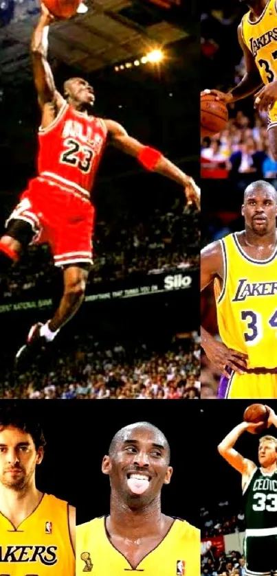 Dynamic basketball legends mobile wallpaper in vibrant colors.