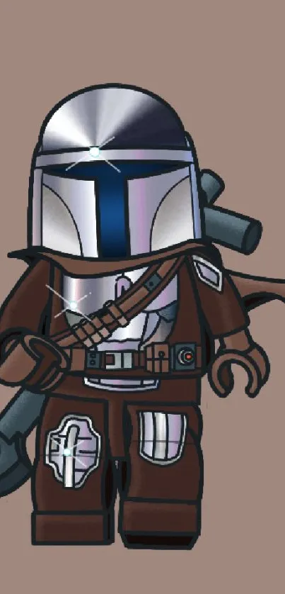 Lego-style bounty hunter character on brown background wallpaper.