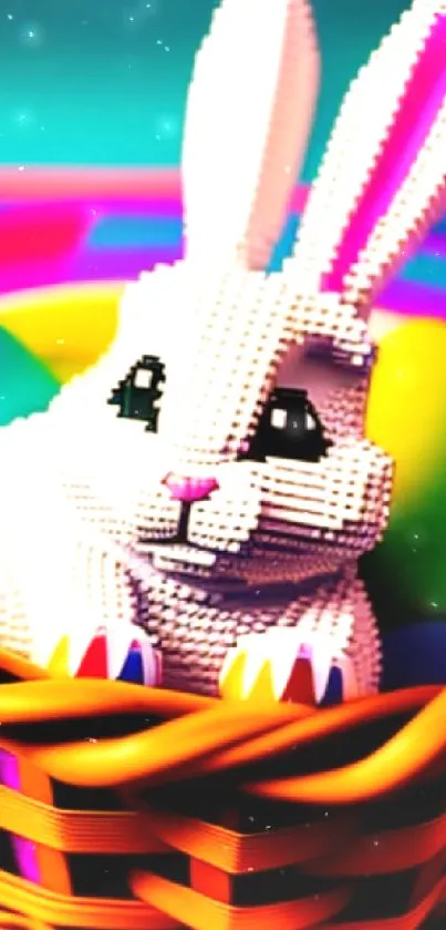 Lego bunny and colorful eggs in a basket wallpaper.