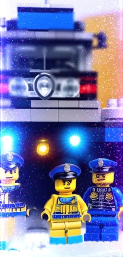 Colorful Lego police figures with lights.