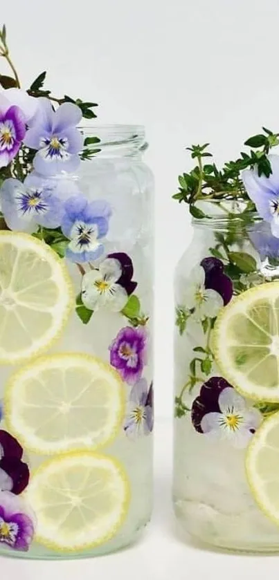 Glass jars with lemons and flowers mobile wallpaper.