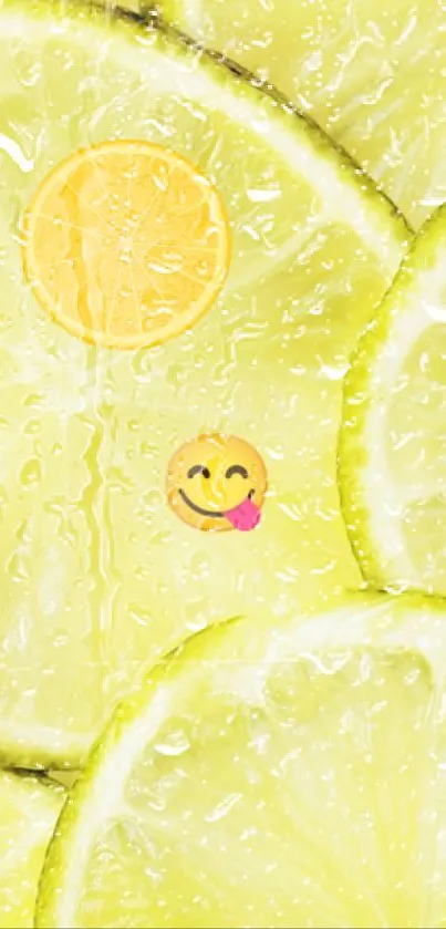 Lemon slices with emoji on a vibrant citrus wallpaper.