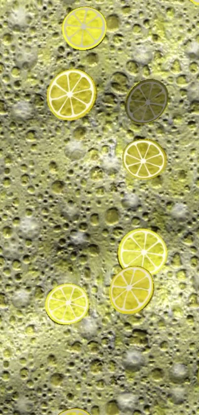 Lemon slices overlay on a lunar-textured surface wallpaper.