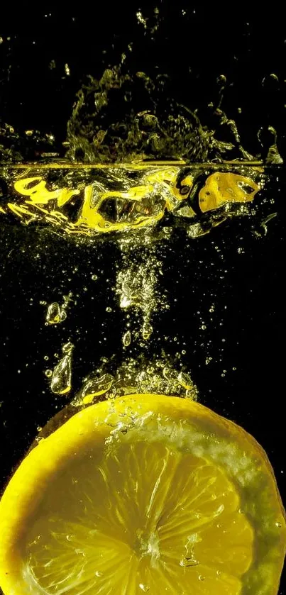 Mobile wallpaper of a lemon splashing in water on black.