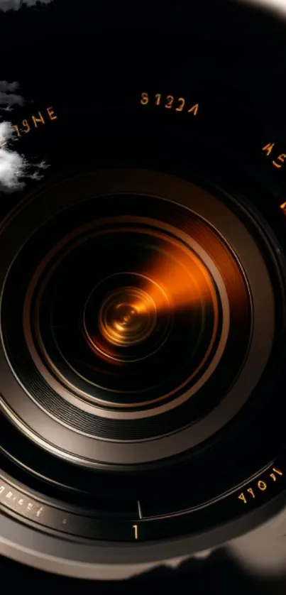 Mobile wallpaper of a camera lens with overlaid cloud detail.