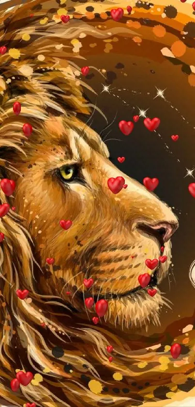 Artistic lion illustration with Leo zodiac sign in golden hues.