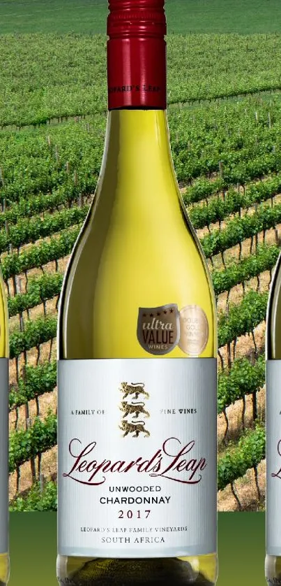 Leopard's Leap Chardonnay bottles in vineyard setting wallpaper.