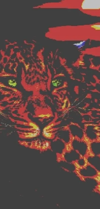 Colorful leopard with sunset in vibrant art style.