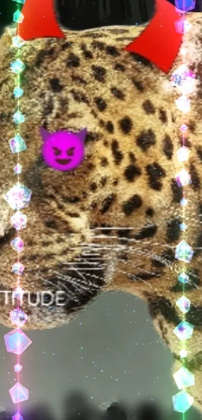 Leopard with neon elements and vibrant attitude on phone wallpaper.