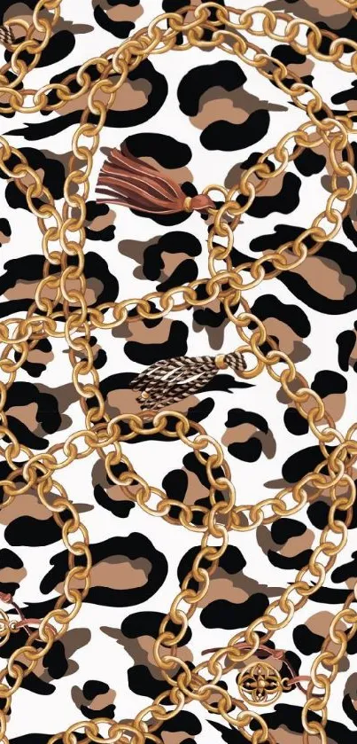 Leopard and gold chain pattern wallpaper.