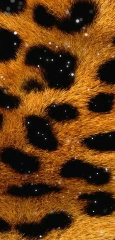 Leopard fur patterned wallpaper with vibrant orange and black spots.