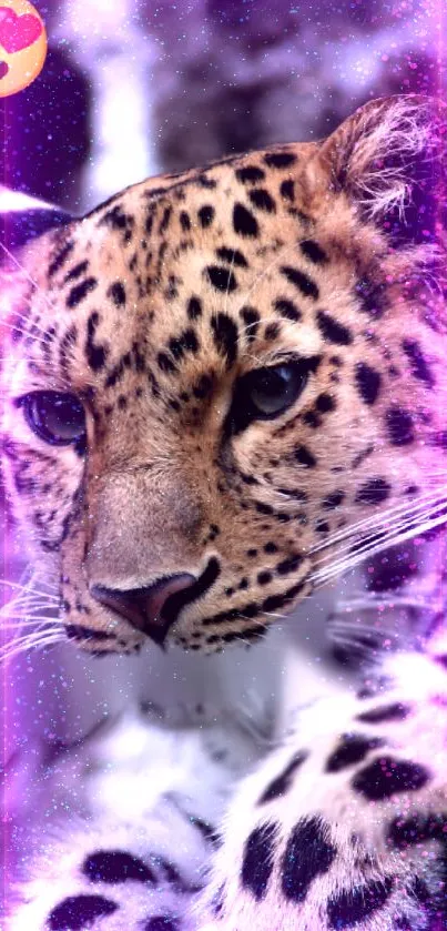 Leopard with cosmic fantasy theme in purple hues.