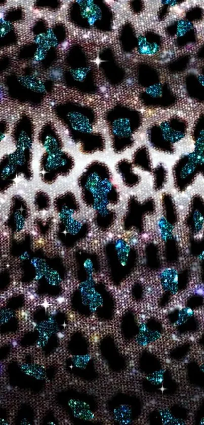 Teal glitter leopard print phone wallpaper.