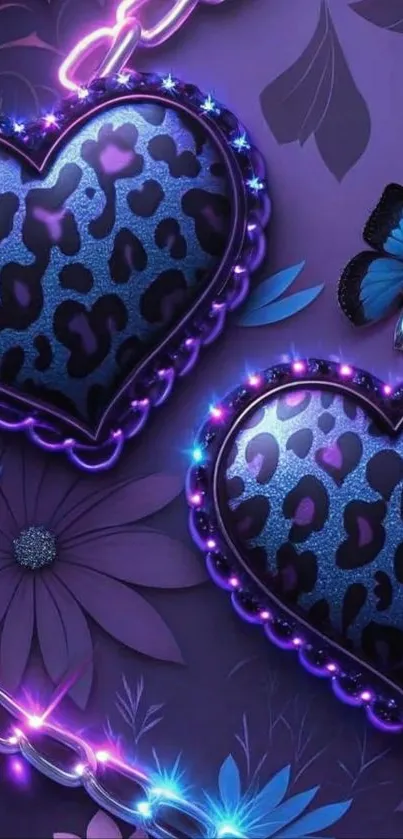 Leopard heart and butterfly artistic wallpaper with vibrant colors.