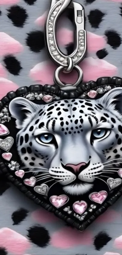 Leopard heart design with pink accents.