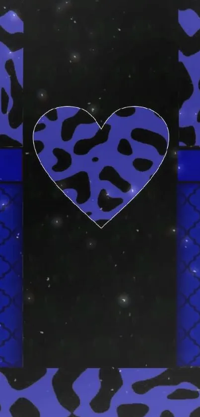 Blue leopard heart pattern on mobile wallpaper.