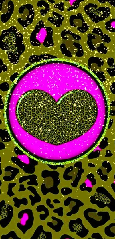 Leopard print heart on pink background wallpaper.