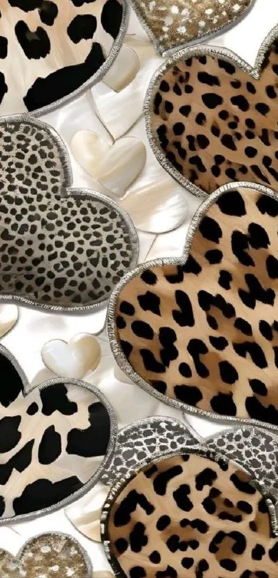 Leopard pattern hearts wallpaper design.