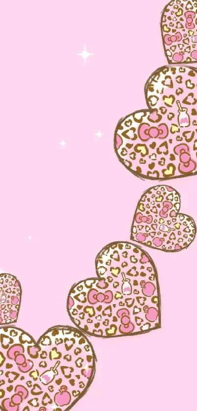 Leopard print hearts on pink mobile wallpaper.