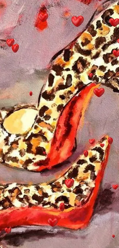 Leopard print high heels art with vibrant red accents.