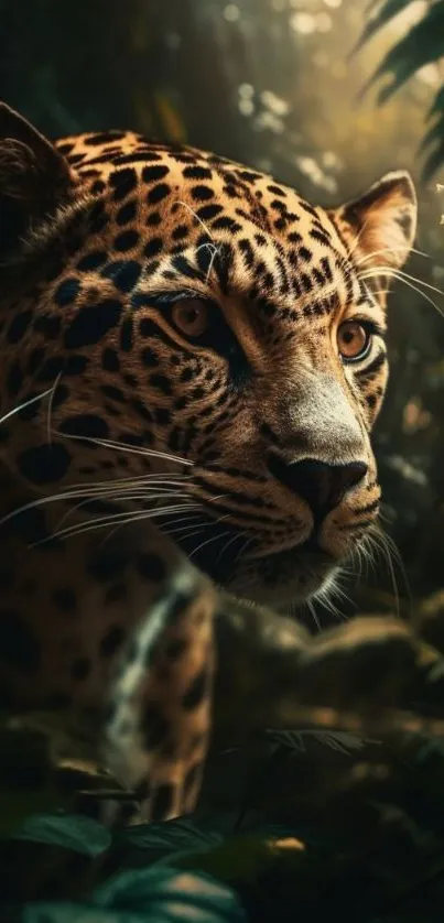 Leopard in a lush jungle setting, showcasing wildlife beauty.