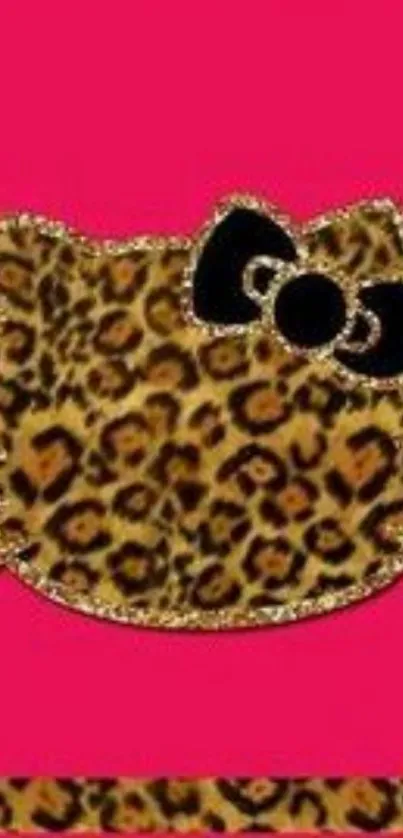 Leopard print kitty on hot pink background wallpaper.