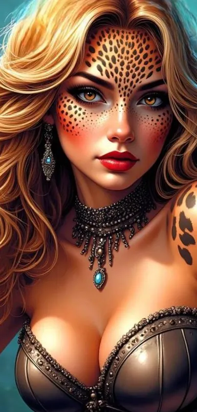 Fantasy art wallpaper of a leopard-inspired woman.