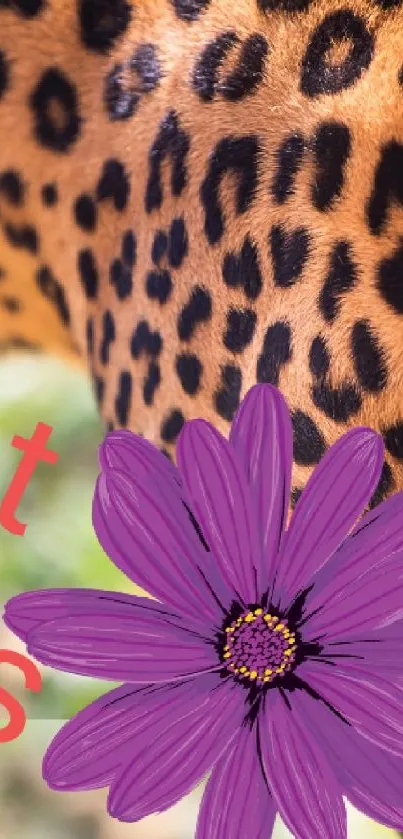 Leopard print wallpaper with purple flower and 'Best Vibes' text.