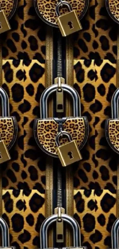 Leopard pattern wallpaper with metallic locks and zippers