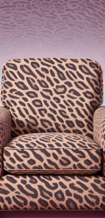 Leopard print chair on pink and purple background wallpaper.