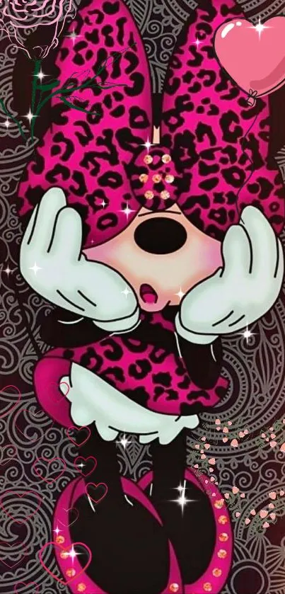 Mobile wallpaper featuring pink leopard print character design.