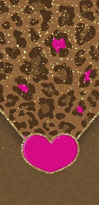 Mobile wallpaper with leopard print and pink heart.